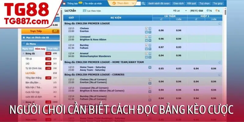 Người chơi cần biết cách đọc bảng kèo cược tại TG88