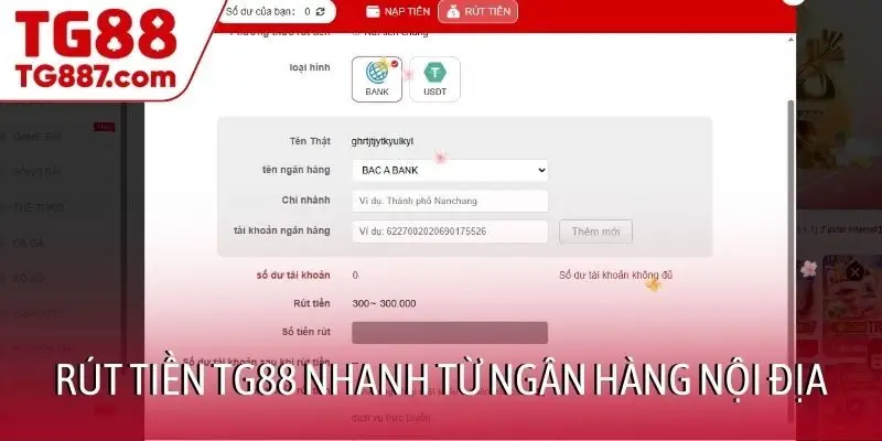 Rút tiền TG88 nhanh từ ngân hàng nội địa